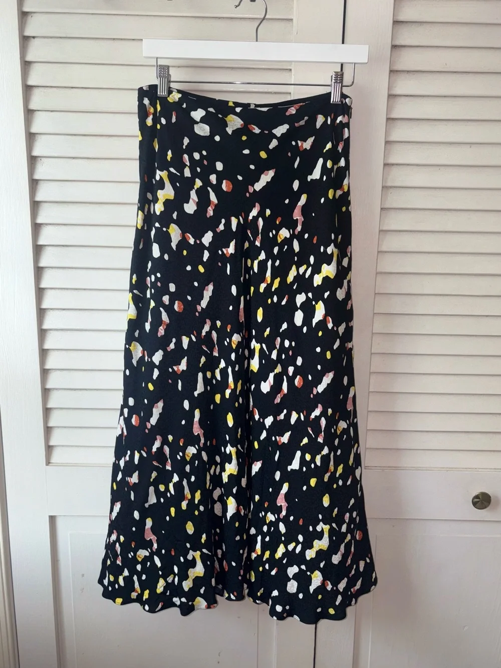 ba&sh Tomy Noir Abstract Print Satin Jacquard Bias Midi Skirt Size 1 Small